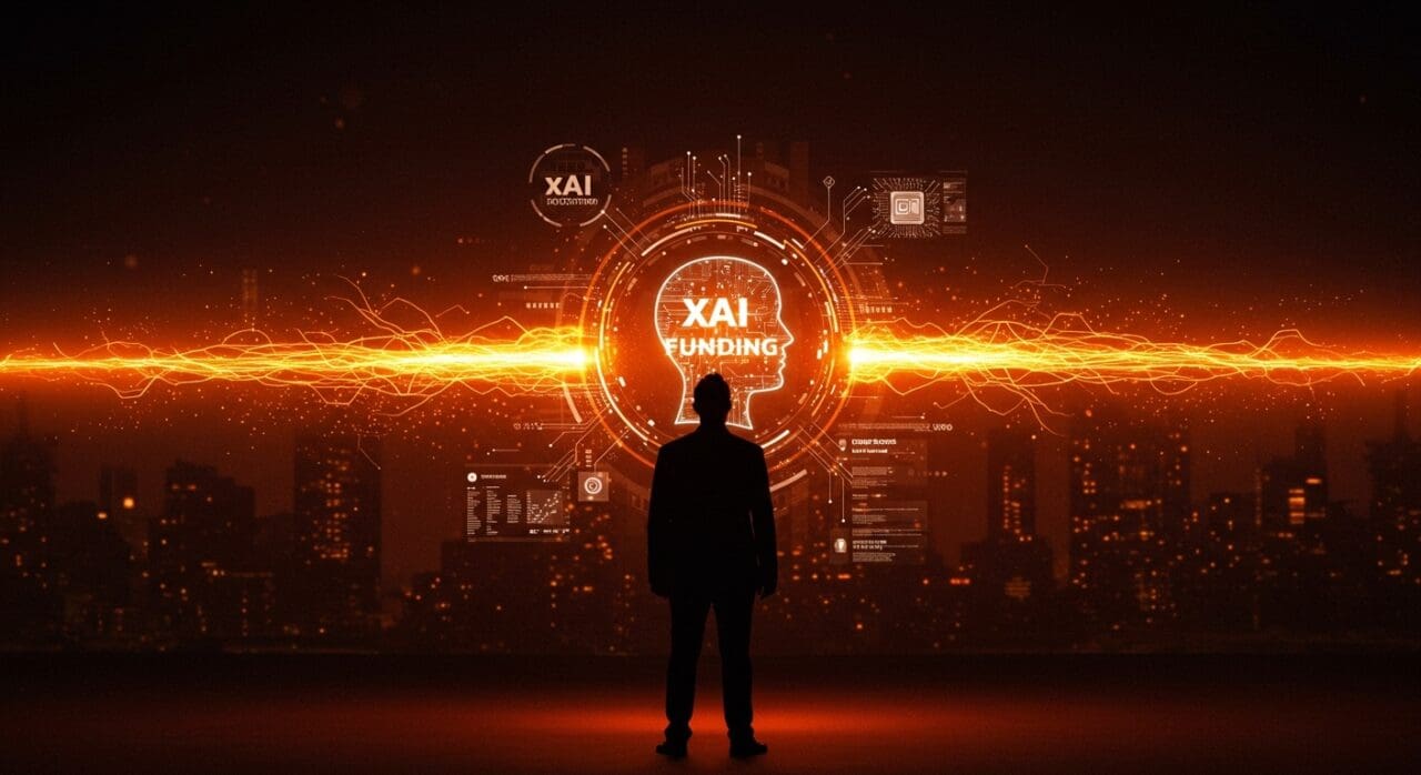 Elon Musk y xAI recaudando fondos para inteligencia artificial generativa con apoyo de Nvidia en un entorno tecnológico futurista.