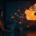 Founder latino frente a un mapa digital que muestra la exclusión de startups canadienses por Y Combinator y la internacionalización del ecosistema startup.