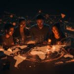 Estrategias de internacionalización de startups colombianas mostrando colaboración y expansión en mercados internacionales con visuales tecnológicos.