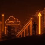 Crecimiento de ingresos de AWS impulsado por IA, mostrando infraestructura cloud y escalabilidad para startups tecnológicas.