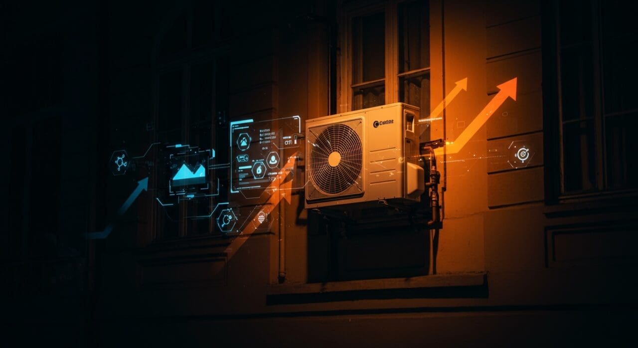 Bombas de calor inteligentes instaladas en edificios antiguos con automatización y software para retrofits eficientes en LATAM.