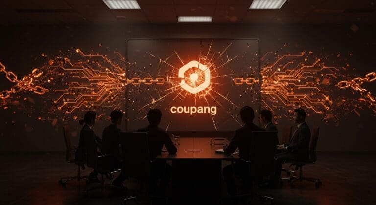 Inversores estadounidenses demandando a Corea del Sur por brecha de datos de Coupang, representación visual de riesgos legales y ciberseguridad en startups tech.