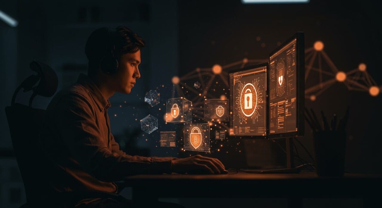 Startup founder evaluando agentes autónomos de IA OpenClaw en un entorno seguro con contenedores efímeros y Zero Trust.