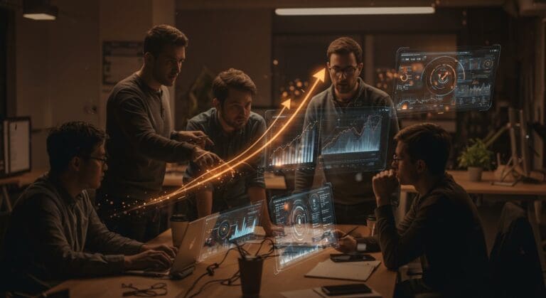 Ingenieros de producto trabajando en colaboración en startup Converge en NYC, destacando oferta laboral y crecimiento en ecosistema Y Combinator.