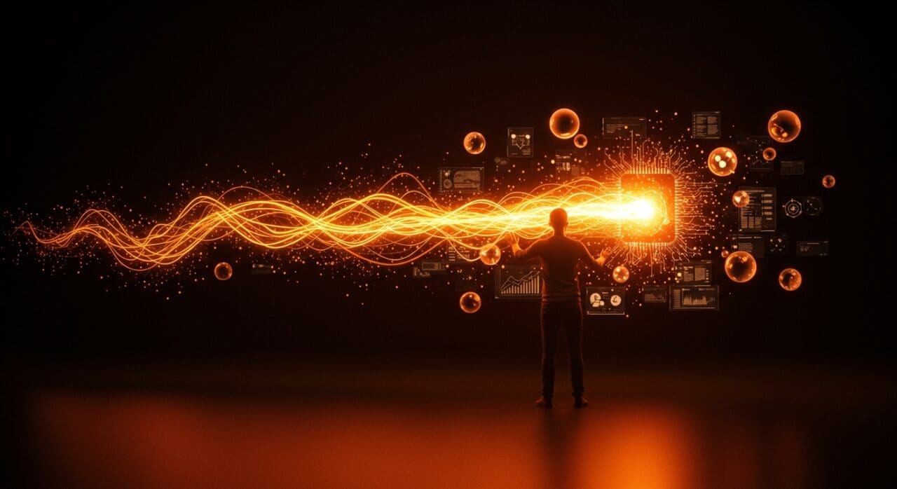 Founder creativa integrando inteligencia artificial e innovación en startups con liderazgo creativo en la era IA.