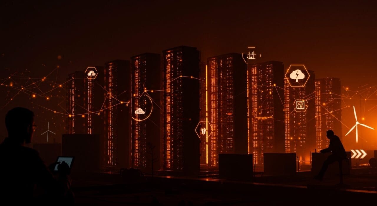 Centro de datos de Zhangjiakou en China con visuales de infraestructura tecnológica, energías renovables y estrategia de computación en la nube para startups.