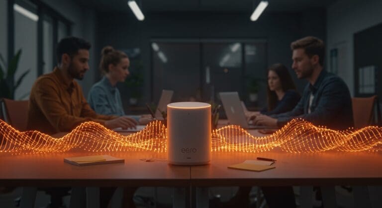 Dispositivo eero Signal de Amazon garantizando conectividad y continuidad operacional sin cortes para startups.