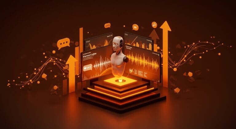 Avatar futurista de IA de voz representando la valoración triplicada de ElevenLabs tras ronda de funding liderada por Sequoia Capital.