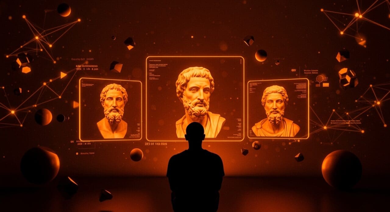 Fundador tech contemplativo inspirado en estoicismo aplicando principios de resiliencia emprendedora en liderazgo startup.