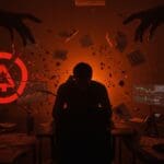 Fraude interno y quiebra de la startup Foccuz representados con una escena dramática en tonos naranja y negro destacando riesgos de inversión y gobernanza startup.