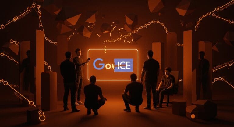 Empleados de tecnología protestando contra censura corporativa en Google por activismo anti-ICE, destacando ética tecnológica y cultura organizacional.
