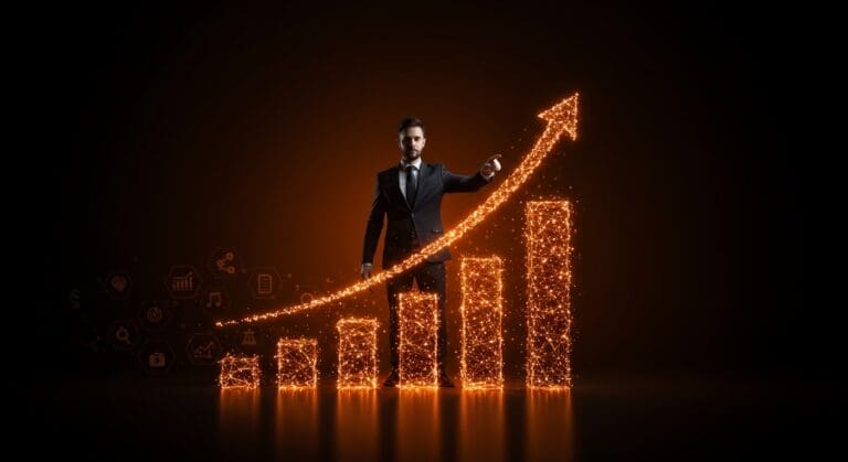 Fundador de startup de IA legal frente a gráficos digitales ascendentes representando financiación y crecimiento de Harvey AI a valuación de 11B con 190M ARR.