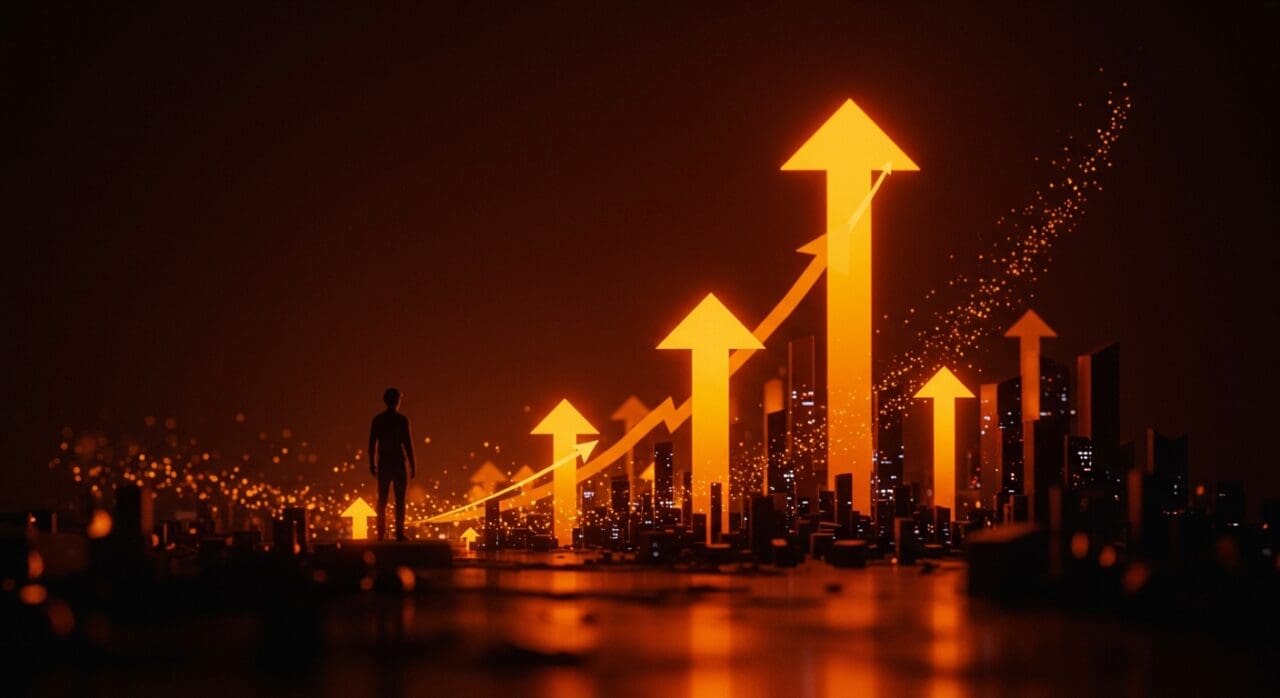 Silueta de fundador frente a una ciudad futurista que representa la escalabilidad y adquisición de Heroku bajo Salesforce en startups SaaS.