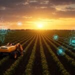 Robótica autónoma y IA aplicada en automatización agrícola mostrando detección inteligente de plantas en campo tecnológico.