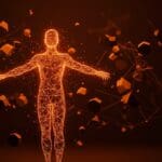 Ilustración de inteligencia artificial aumentativa integrándose con capacidades humanas en el futuro del trabajo y regulación de IA.