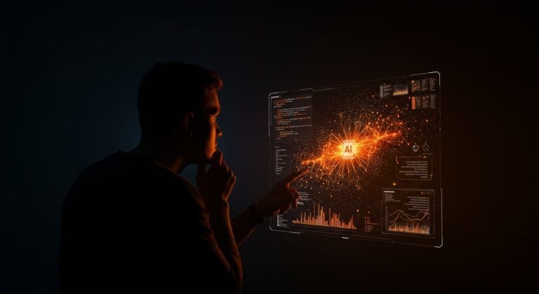 Fundador tech reflexionando sobre líneas de código y métricas de productividad en desarrollo de software con IA generativa en startups.