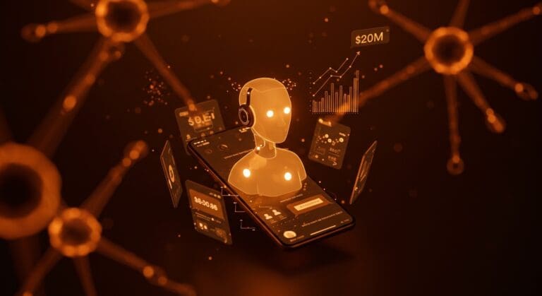 Asistente de IA integrado en aplicaciones de mensajería mostrando automatización y escalabilidad en startups tecnológicas con inversión significativa.