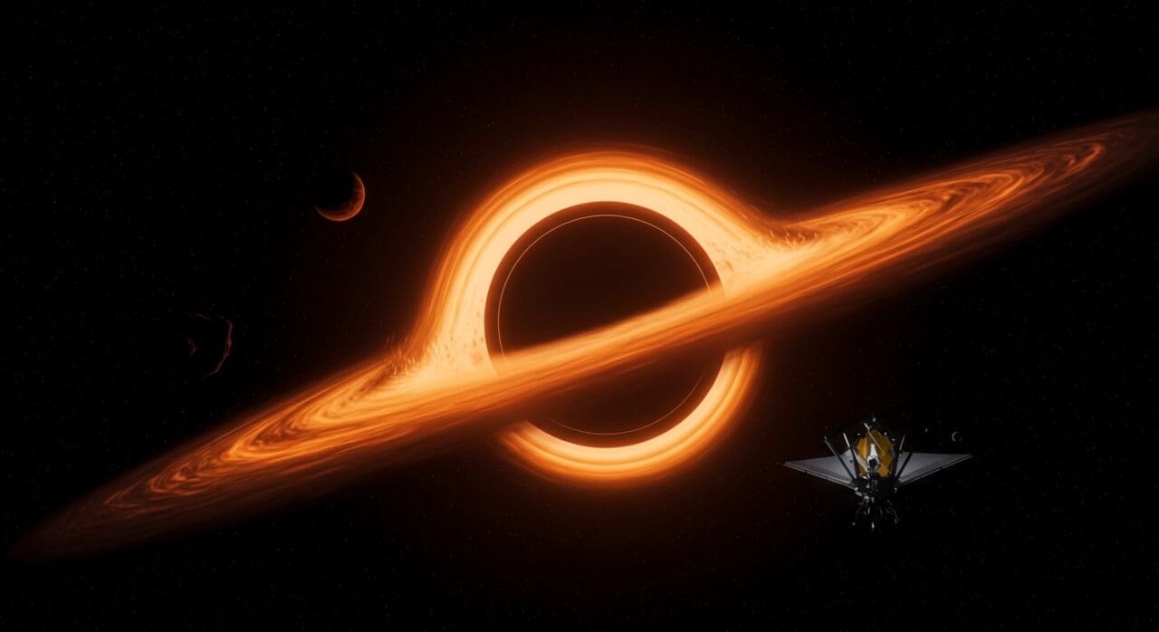 Visualización artística de Little Red Dots como agujeros negros de colapso directo descubiertos por el telescopio James Webb, ilustrando avances en cosmología y tecnología espacial.