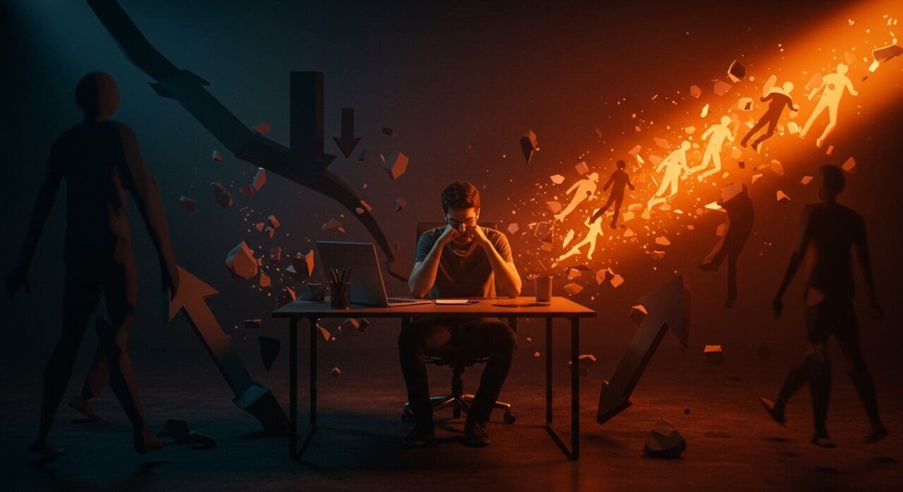 Fundador de startup enfrentando barreras de mezquindad que frenan la innovación y repelen talento tecnológico, en contexto de cultura startup y liderazgo.