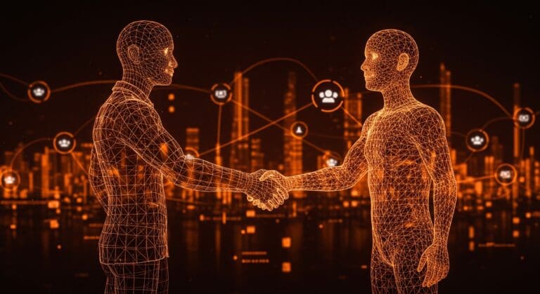 Adquisición tecnológica de startup israelí Tavily por Nebius representada con elementos visuales de inteligencia artificial y agentes autónomos en paleta naranja y negro.