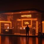 Primera tienda física de Nothing en India con Carl Pei, simbolizando la estrategia omnicanal y expansión en el mercado tecnológico indio.