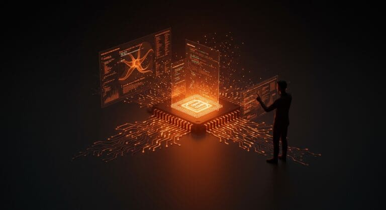 OpenAI Codex con chip dedicado visualizado en entorno futurista, representando la revolución en codificación automática para startups tecnológicas.