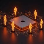 Mac Mini M4 con agentes de IA autónomos representando tecnología avanzada, automatización y oportunidades en el ecosistema startup.