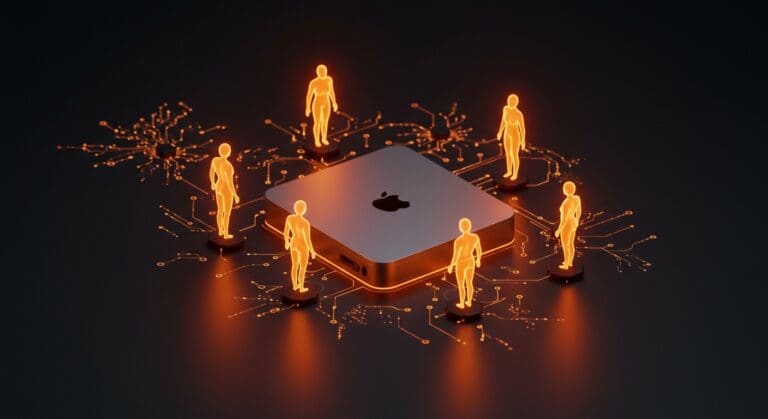 Mac Mini M4 con agentes de IA autónomos representando tecnología avanzada, automatización y oportunidades en el ecosistema startup.
