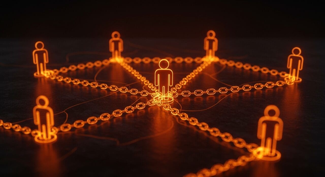 Comunidades digitales únicas ilustradas como redes interconectadas que simbolizan capital social y la historia compartida en ecosistemas startup.