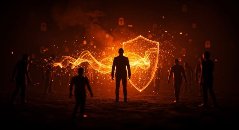 Riesgos de privacidad de datos y violencia contra funcionarios públicos, ilustración conceptual sobre protección digital y legislación.