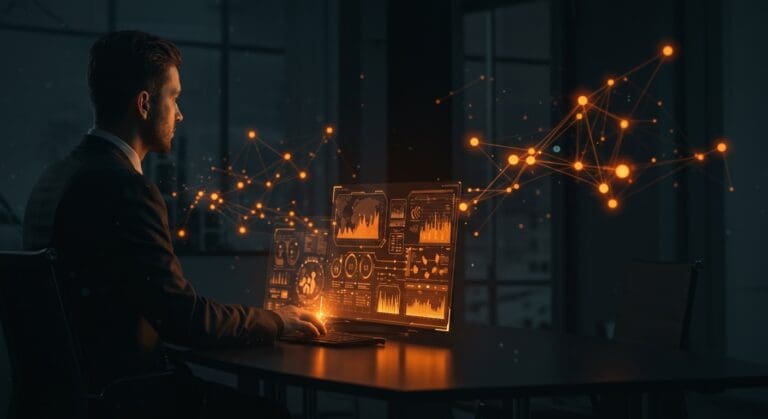 Infraestructura crítica de retrieval augmented generation en empresas mostrando gobernanza y escalabilidad de IA con visuales de datos y automatización.
