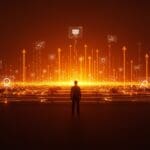 Búsqueda AI en Reddit simbolizada por una silueta frente a un horizonte digital, destacando oportunidades para startups y optimización en discovery digital.