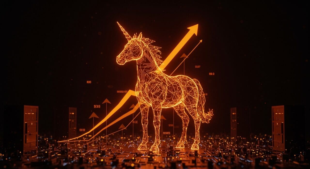 Unicornio digital representando Resolve AI y su financiamiento Serie A de $125M en inteligencia artificial para confiabilidad de sitios.