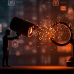 Cancelación de alianza entre Ring y Flock Safety simbolizada por ruptura de vigilancia masiva y protección de la privacidad tecnológica.