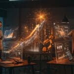 Startups tecnológicas en IA, legaltech, robótica y ciberseguridad atrayendo capital de riesgo en 2026 en un entorno colaborativo y futurista.