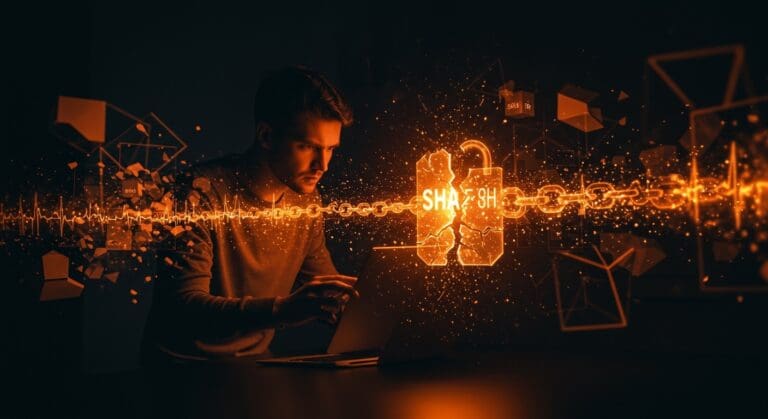Startup analizando seguridad criptográfica con enfoque en vulnerabilidades SHA-1 y migración a SHA-256 para protección de datos.