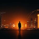 Comparativa visual entre los ecosistemas startup de Singapur y Emiratos Árabes Unidos destacando la transición en el modelo político y la innovación tecnológica en Asia y Medio Oriente.