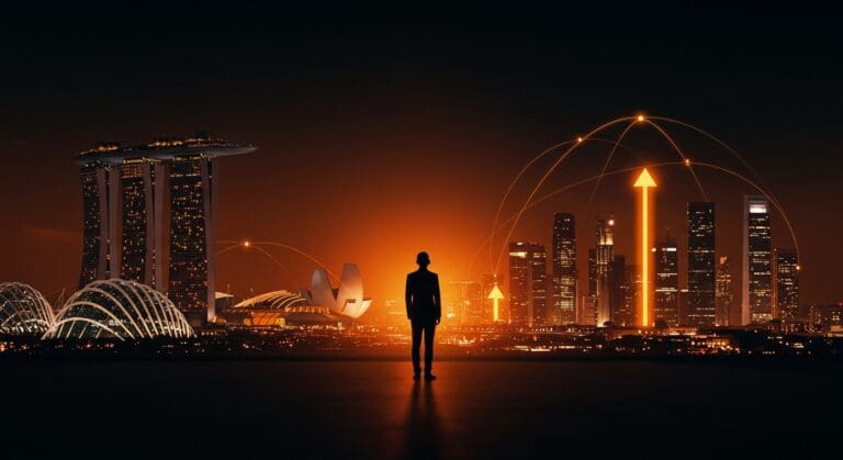 Comparativa visual entre los ecosistemas startup de Singapur y Emiratos Árabes Unidos destacando la transición en el modelo político y la innovación tecnológica en Asia y Medio Oriente.