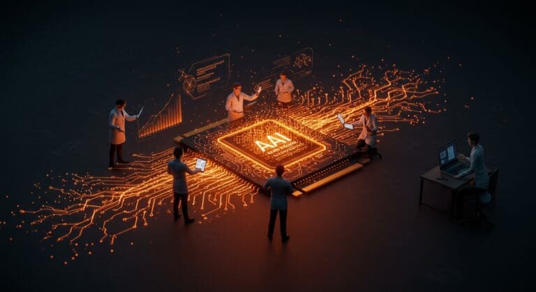 Equipo de ingenieros optimizando GPU con IA avanzada para acelerar procesos, destacado en startups de inteligencia artificial y optimización tecnológica.