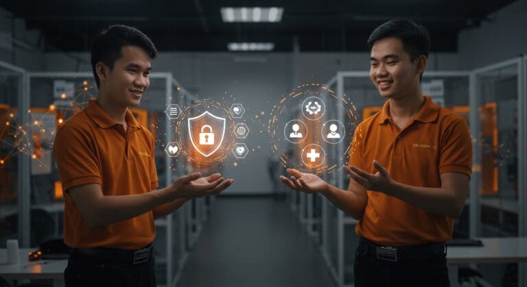 Emprendedores universitarios vietnamitas mostrando innovaciones en ciberseguridad y salud digital, ganadores en UniVentures 2025.