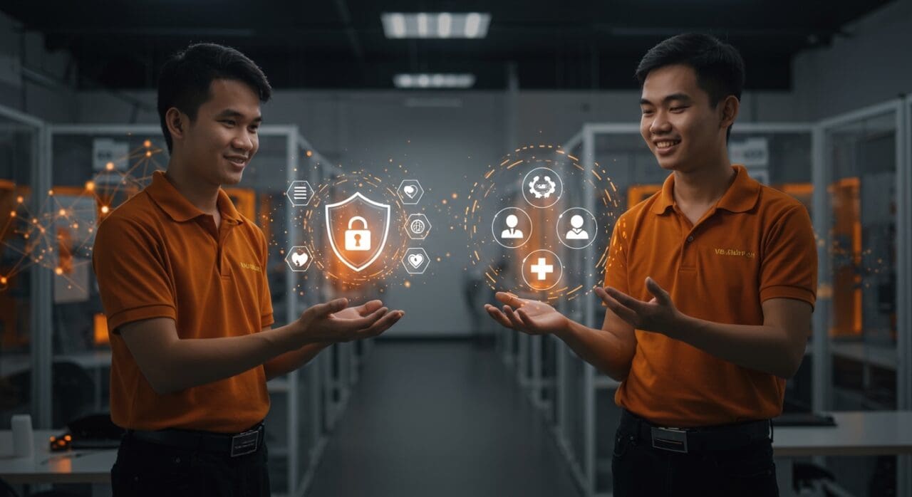 Emprendedores universitarios vietnamitas mostrando innovaciones en ciberseguridad y salud digital, ganadores en UniVentures 2025.