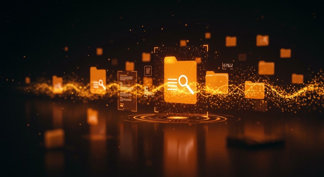 Interfaz holográfica de búsqueda instantánea de archivos con flujo de trabajo optimizado para startups tech usando Voidtools Everything.