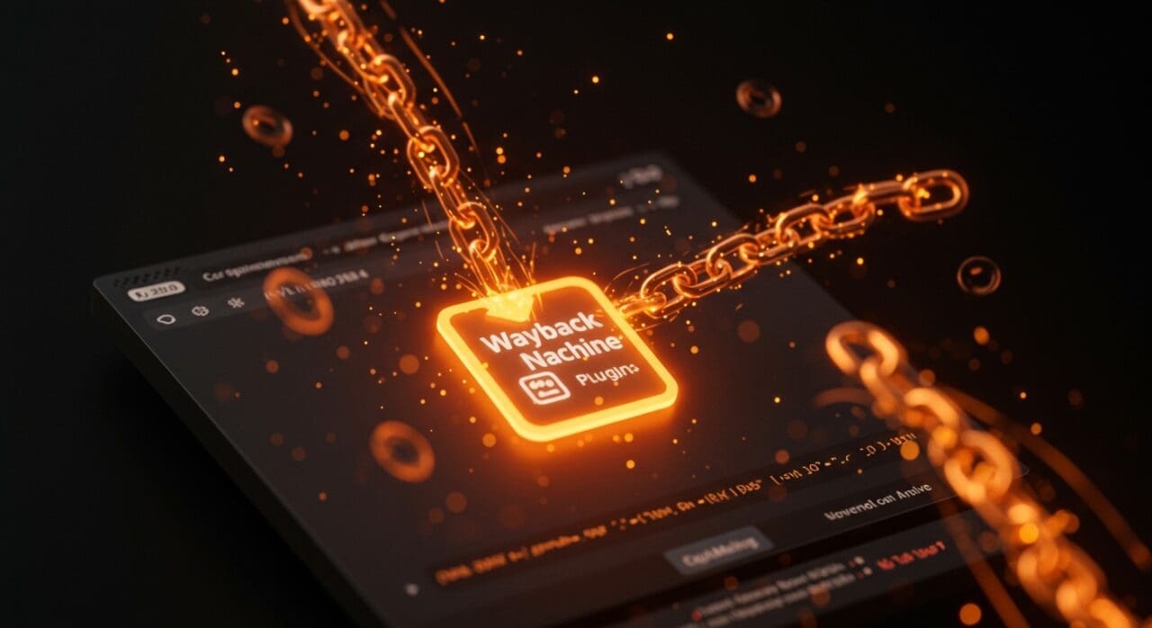 Plugin de Wayback Machine reparando enlaces rotos automáticamente en WordPress para mejorar SEO y experiencia de usuario.