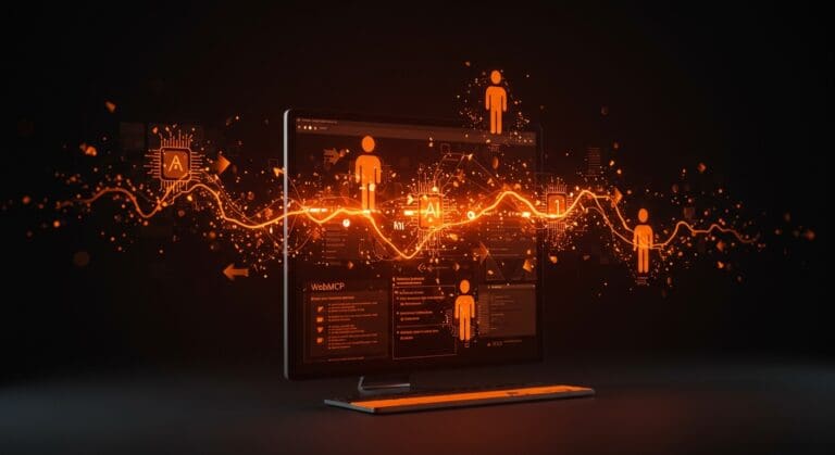 Interfaz web transformándose en herramienta IA usando WebMCP en Google Chrome para startups tecnológicas.